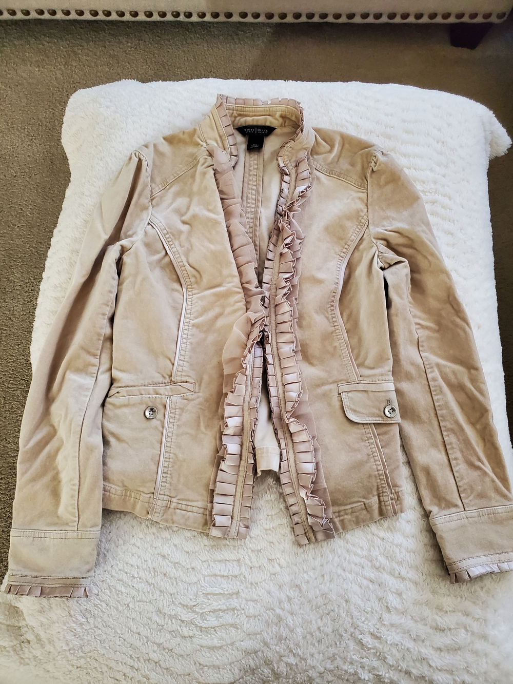 White House Black Market Beige Ruffle-Trim Blazer
